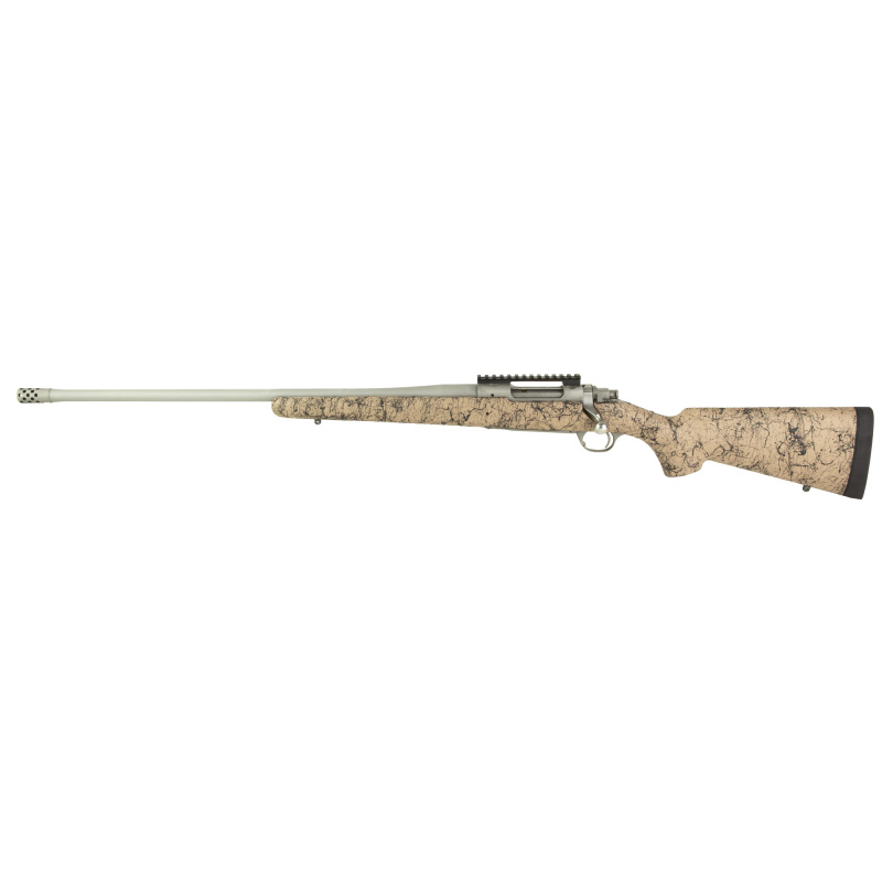 Hawkeye, FTW Hunter, Bolt Action Rifle, 6.5 Creedmoor, 24" Cold Hammer Forged Barrel, Threaded 5/8x24, Ruger Muzzle Brake System, Matte Stainless Finish, Silver, LC6 Trigger, 20 MOA Picatinny Rail, Pro Series HS Precision Tan/Black Synthetic Speckled Sto
