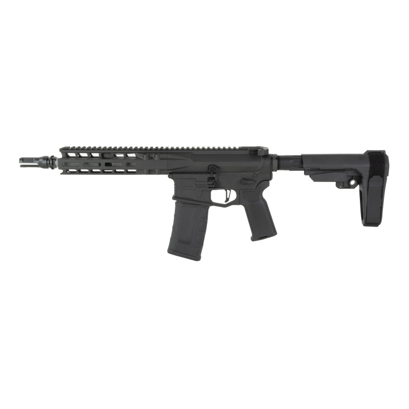 Model 1, Semi-automatic, AR Style Pistol, 300BLK, 9" Stainless Steel Barrel, 5/8X24 Thread Pitch, Dead Air KeyMo Muzzle Device, Cerakote Finish, Radian Black, SBA3 Pistol Stabilizing Brace, 30 Rounds, 1 Magazine R0052