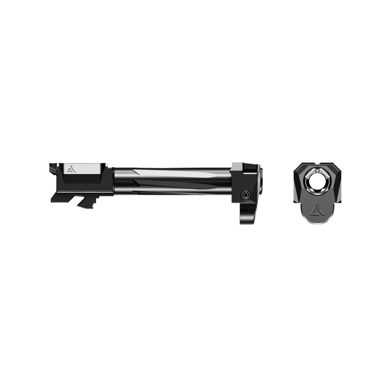 RAMJET Fluted Barrel with AFTERBURNER Muzzle Brake, 9MM, Radianite Finish, Black/Gray, INTRA-LOK Mounting System, Fits Glock 19 Gen 5 R0875