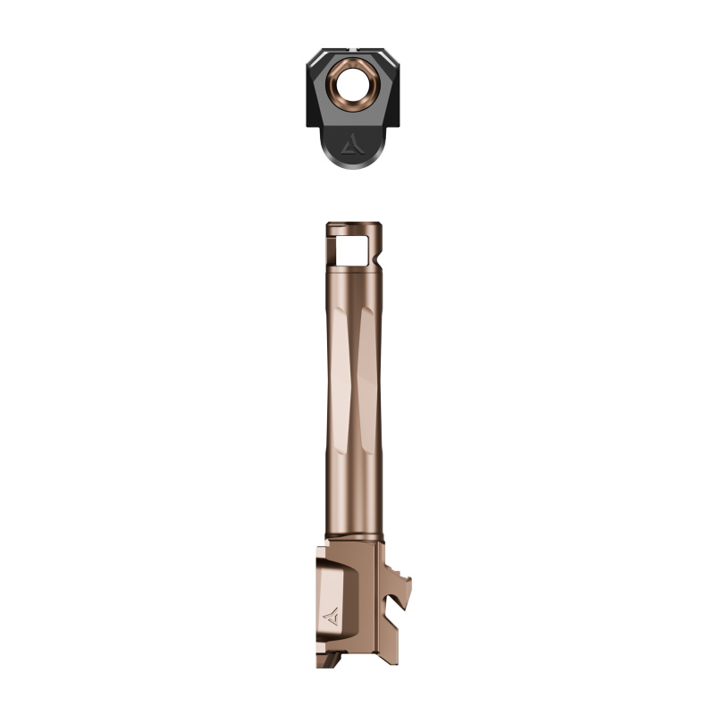 RAMJET Fluted Barrel with AFTERBURNER Muzzle Brake, 9MM, DLC Finish, Bronze, INTRA-LOK Mou+nting System, Fits Glock 26 Gen 5 R0942