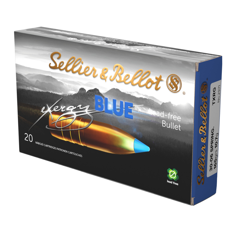 Exergy Blue Bullet, Rifle Ammunition, 30-06 Springfield, 165 Grains, Lead Free Tipped Boat Tail, 20 Rounds per Box, 240 Rounds per Case SB3006XA
