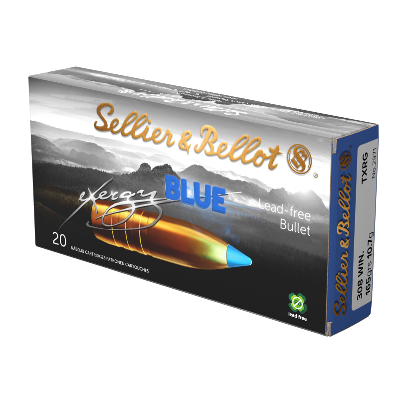 Exergy Blue Bullet, Rifle Ammunition, 308 Winchester, 165 Grains, Lead Free Tipped Boat Tail, 20 Rounds per Box, 240 Rounds per Case SB308XA