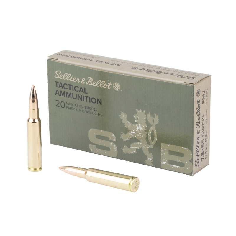 Rifle Ammunition, 7.5x55 Swiss, 174 Grain, Full Metal Jacket, 20 Round Box SB7555A