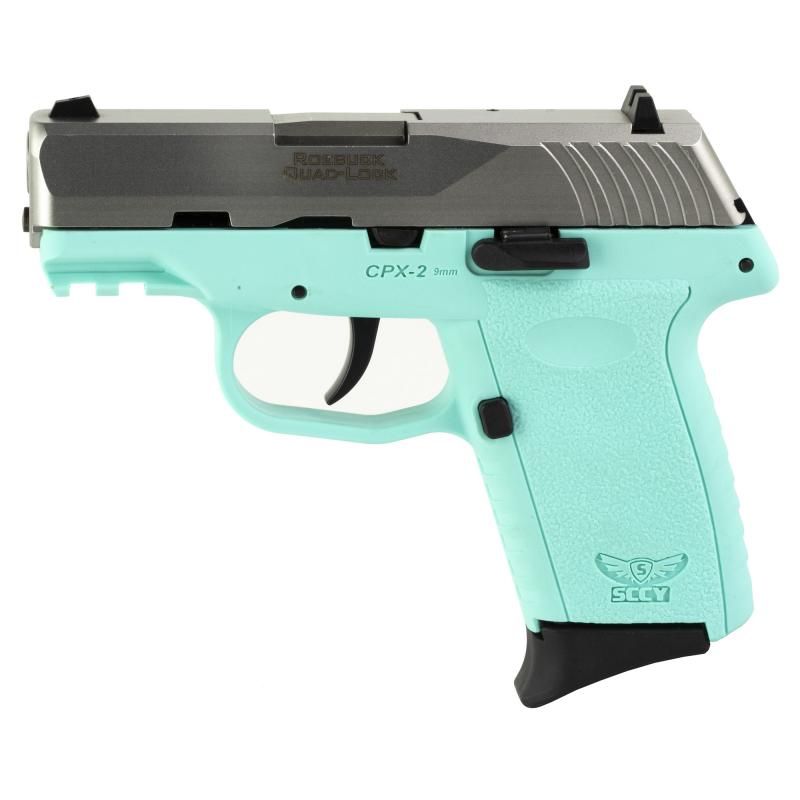 CPX-2 Gen 3, Double Action Only, Semi-automatic, Polymer Frame Pistol, Compact, 9MM, 3.1" Barrel, Matte Finish, Natural Stainless Slide, SCCY Blue Frame, Ambidextrous Safety, 3 Dot Sights, 10 Rounds, 2 Magazine CPX-2TTSBG3