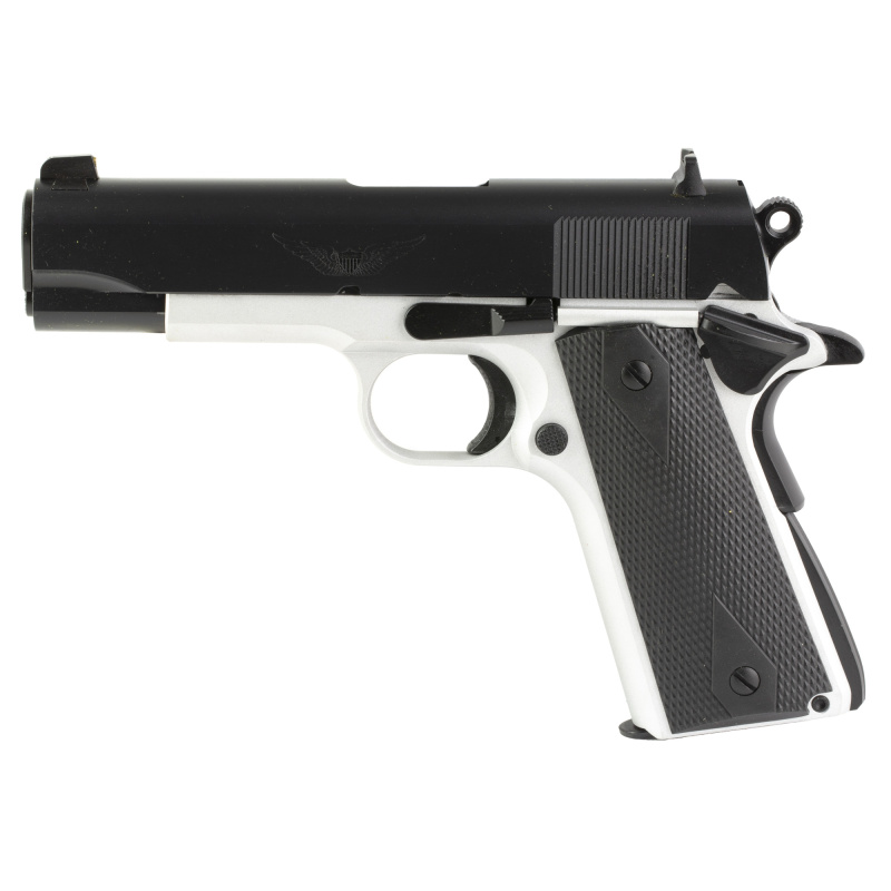 1911 Aviator, Single Action Only, Semi-automatic, Metal Frame Pistol, Commander, 9MM, 4.25" Barrel, Aluminum Frame, Cerakote Finish, Black Slide, Rubber Overmolded Grips, Fixed Sights, 9 Rounds, 2 Magazines 10100127