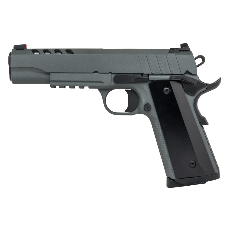 1911, Night Stalker, Single Action Only, Semi-automatic, Metal Frame Pistol, Full Size, 9mm, 5" Barrel, Carbon Steel Frame, Cerakote Finish, Gray, Aluminum Grips, Front Night Sight, 9 Rounds, 2 Magazines 10100538