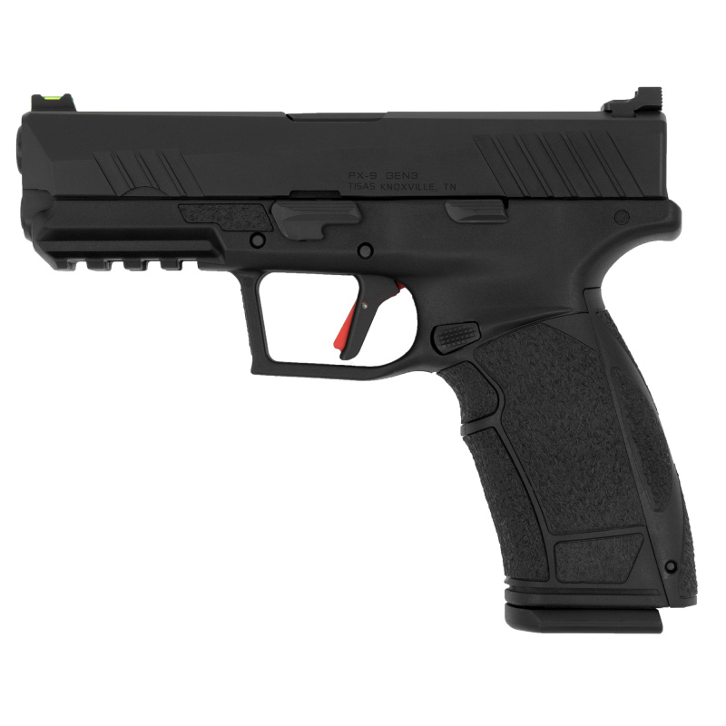 PX-9 Gen 3 Duty, Striker Fired, Semi-automatic, Polymer Frame Pistol, Compact, 9MM, 4.11" Barrel, Tenifer Finish, Black, Trigger Safety, Fiber Optic Front Sight, Optic Ready, 10 Rounds, 2 Magazines, Interchangeable Back Straps and Side Panels, Right Hand