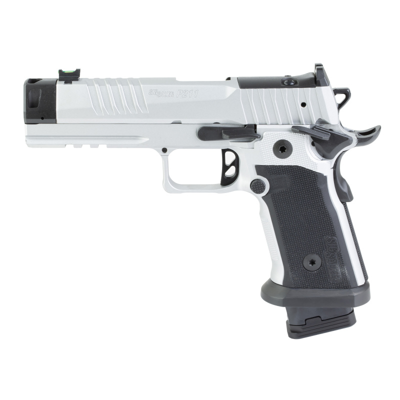 P211 GTO, Semi-automatic, Single Action Only, Metal Frame Pistol, Full Size, 9MM, 4.4" Barrel, MACH3D Compensator, Cerakote Finish, Silver, SIG-LOC Pro Footprint Optics Ready Slide, Fiber Optic Sights, Flared Magwell, 3 Magazines, (2)-21 Round & (1)-23 R