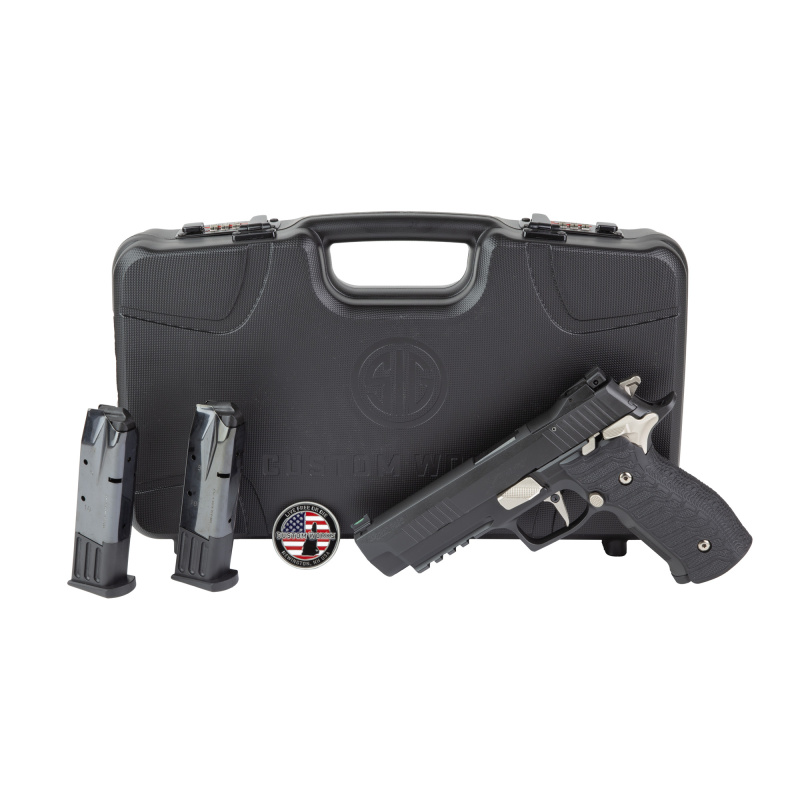 P226, X-Five Nightmare, Semi-automatic, Single Action Only, Metal Frame Pistol, Full Size, 9MM, 5" Barrel, Nitron Finish, Black, XRAY3 Day/Night Sights, G10 Grips, Manual Safety, 10 Rounds, 3 Magazines, Custom Works 226X5-9-NMR-SAO-10