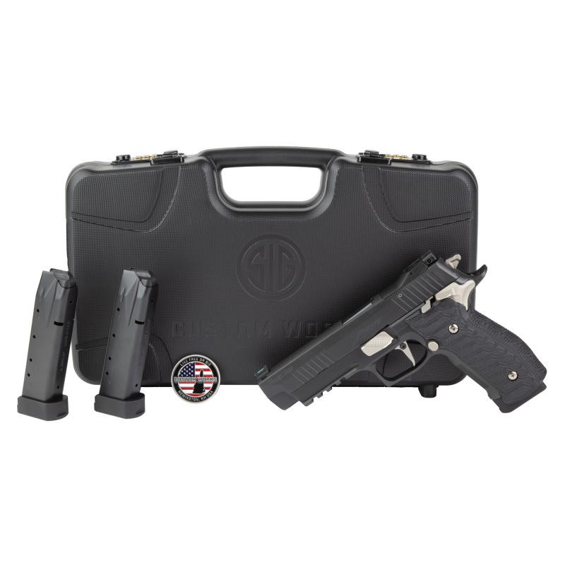 P226, X-Five Nightmare, Semi-automatic, Single Action Only, Metal Frame Pistol, Full Size, 9MM, 5" Barrel, Nitron Finish, Black, XRAY3 Day/Night Sights, G10 Grips, Manual Safety, 20 Rounds, 3 Magazines, Custom Works 226X5-9-NMR-SAO