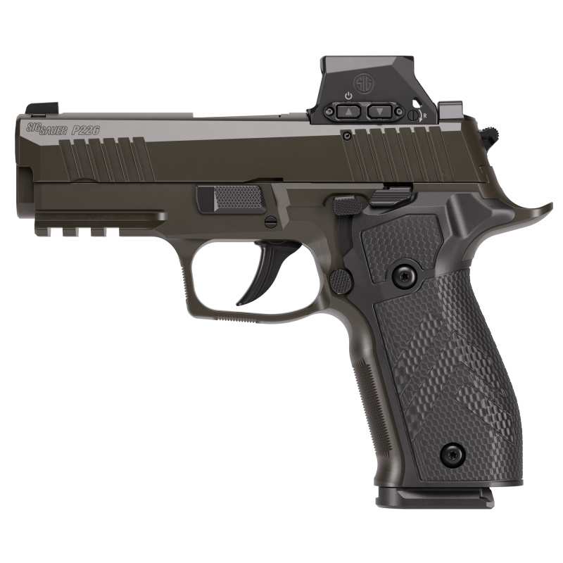 P226, X-Series Legion, Semi-automatic, Double Action/Single Action, Metal Frame Pistol, Carry Size, 9MM, 3.8" Barrel, Cerakote Finish, Legion Gray, Sig-Loc Pro Romeo-X Compact Optic, X-Ray 3 Night Sights, Manual Safety, G10 Grips, 18 Rounds, 3 Magazines