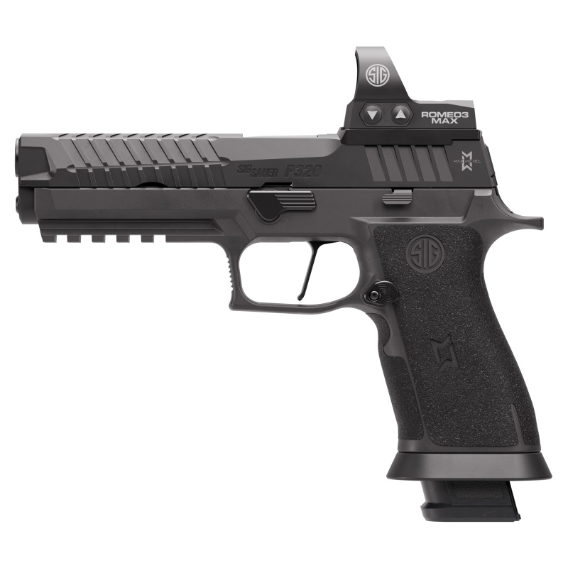 P320 MAX 2.0, Semi-automatic, Striker Fired, Polymer Frame Pistol, Full Size, 9MM, 5" Bull Barrel, Nitron Finish, Black, Romeo3X 6MOA Optic, Pro Footprint Optic Ready Slide, TXG Tungsten-Infused XFULL Grip Module, Flared Magwell, 21 Rounds, 4 Magazines 3