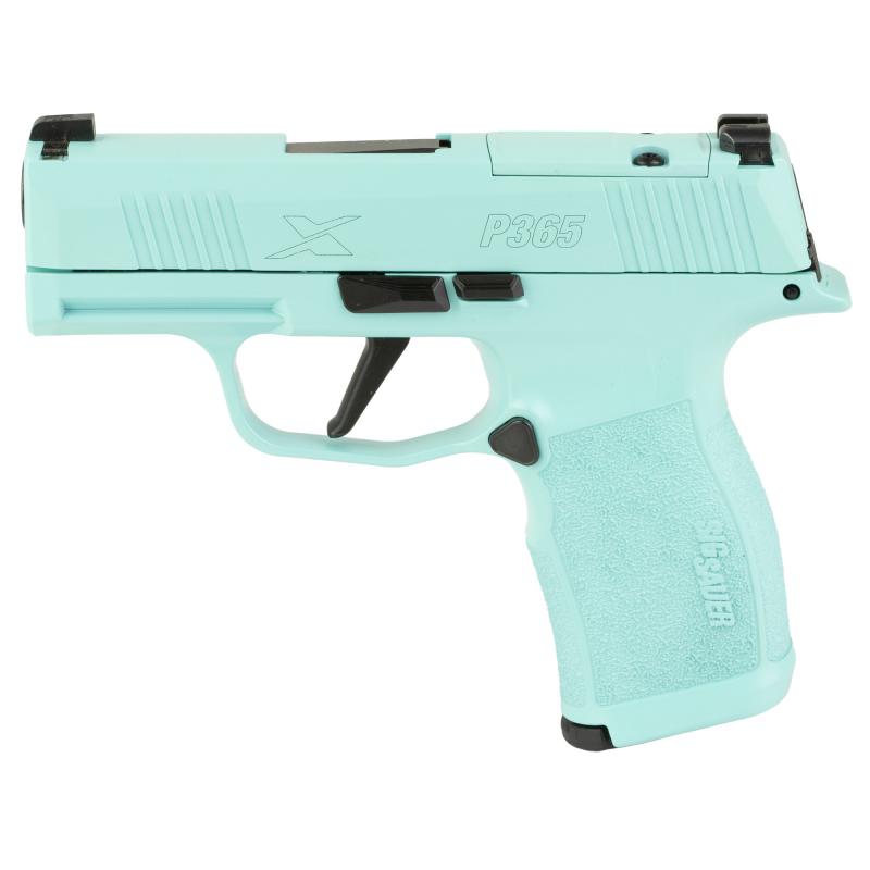 P365X, Striker Fired, Semi-Automatic, Polymer Frame Pistol, Sub-Compact, 9MM, 3.41" Barrel, Robin's Egg Blue Frame and Slide, 12 Rounds, 2 Magazines 365X-9-BXR3P