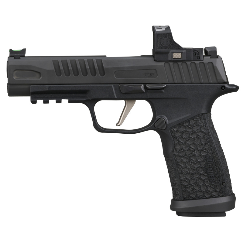 P365 FUSE, Striker Fired, Semi-automatic, Sub-compact, Polymer Frame Pistol, 9MM, 4.3" Barrel, Matte Finish, Black, Sig LXG Grip, Romeo-RS Compact 3 MOA Red Dot Optic, Fiber Optic Front with Black Serrated Rear Sights, 3 Magazines, (2)-21 Round and (1)-1