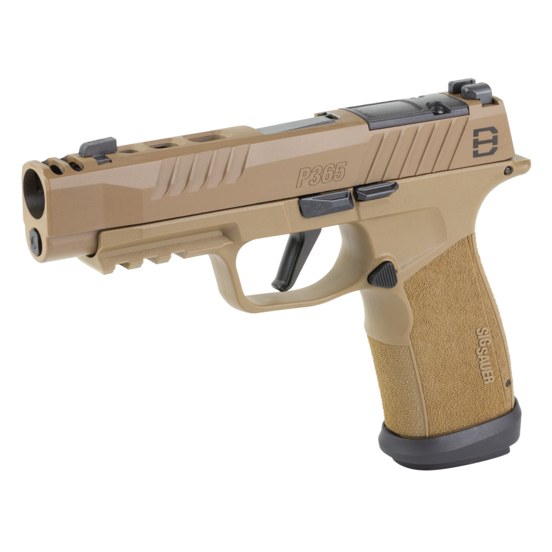 P365XF DH3 9MM, 3.7" Barrel, Coyote Finish, X-RAY3 Day/Night Sights, Optic Ready with SIG-LOC Compact Footprint, Slide Integrated Expansion Chamber, (2)-21 Round and (1)-17 Round Mags, Striker Fired, Semi-automatic, Polymer Frame Pistol