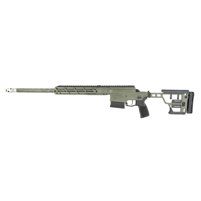 CROSS SAWTOOTH, Bolt Action Rifle, 22 Creedmoor, 20" Proof Research Carbon Fiber Barrel, Radial Muzzle Brake, Cerakote Finish, Moss Green, ARCA M-LOK Handguard, Folding Adjustable Precision Stock, Adjustable Match Trigger, 5 Rounds, 1 Magazine CROSS-22CM
