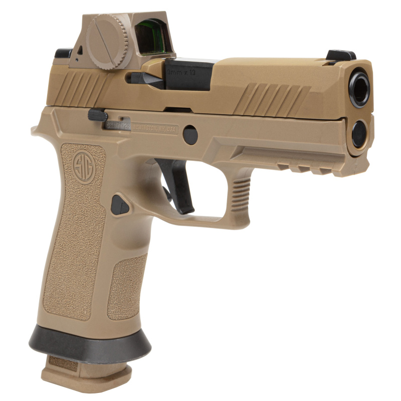 P320 M18X, Striker Fired, Semi-automatic, Polymer Framed Pistol, Carry, 9MM, 3.9" Barrel, PVD Finish, Coyote Tan, RomeoM17 Red Dot Sight, SIGLITE Night Sights, 21 Rounds, 3 Magazines M18X-9-RX