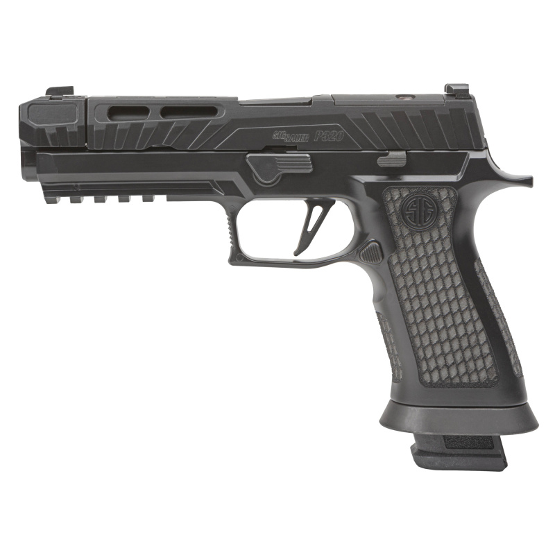 P320 Spectre Comp Blackout |9mm, 4.6" Barrel, XRay3 Night Sights, Optics Ready, Laser Engraved Blackout Cerakote Tungsten XSeries Grip Module, Threaded Barrel w/ Compensator, X-Series Flat Trigger, Magwell, 21 Rounds, 2 Magazines P320V004