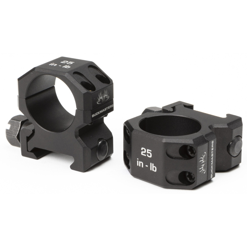 BUCKMASTER Hunting Rings, 1" Low, Black, Aluminum, Picatinny SOA10033