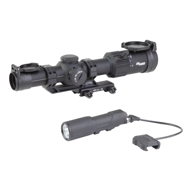 Tango MSR, Rifle Scope, 1-6X Power, 24mm Objective, 30mm Maintube Diameter, Illuminated BDC-6 Reticle, 1 MOA, Matte Finish, Black, Includes Foxtrot MSR Compact Light and ALPHA-MSR Cantilever Mount SOT61000-FMSRC