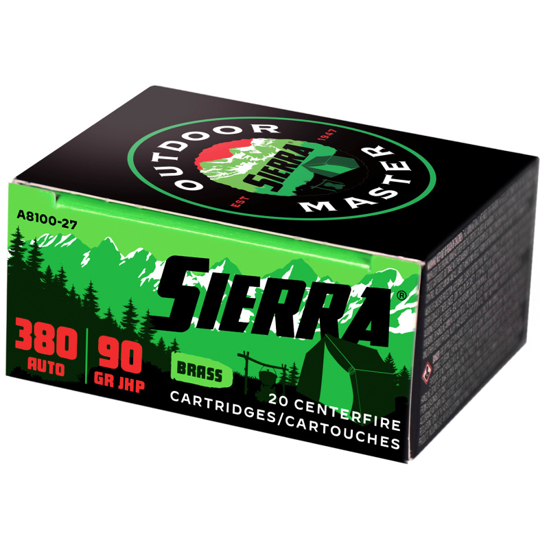 Outdoor Master, 380 ACP, 90Gr, Jacketed Hollow Point, 20 Round Box A8100--27