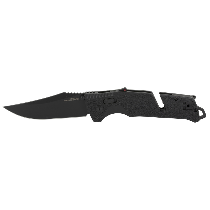 Trident AT, Folding Knife, 3.7" Straight Clip Point, Black Handle, D2 Steel, Titanium Nitride Finish, Black SOG-11-12-05-41