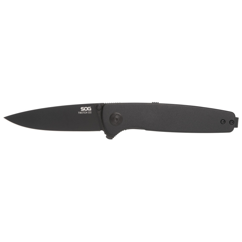 Twitch III, Folding Knife, 3.1" Drop Point Straight Edge, 154CM Stainless Steel, Titanium Nitride Finish, Black SOG-11-15-01-43