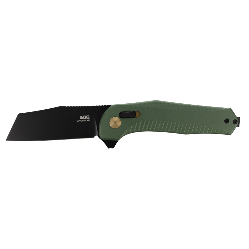 Diverge XR, Folding Knife, 3" Sheepsfoot Straight Edge, Alumminum Handle, Forest Green, PVD Finsih, D2 Construction SOG12-02-03-43