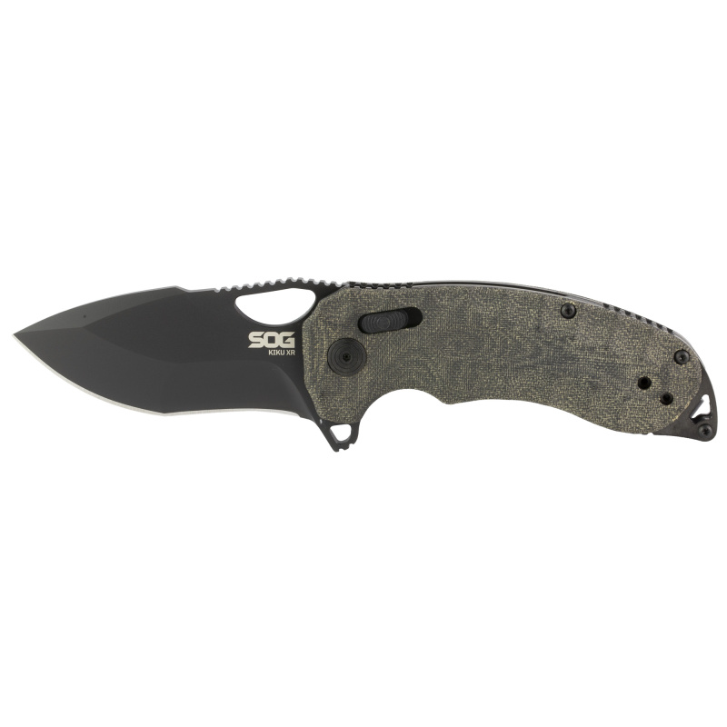 Kiku XR, Folding Knife, 3.03" Tanto Point Straight Edge, Linen Micarta Handle, Cryo CTS XHP Steel, Black and Graphite SOG-12-27-02-57