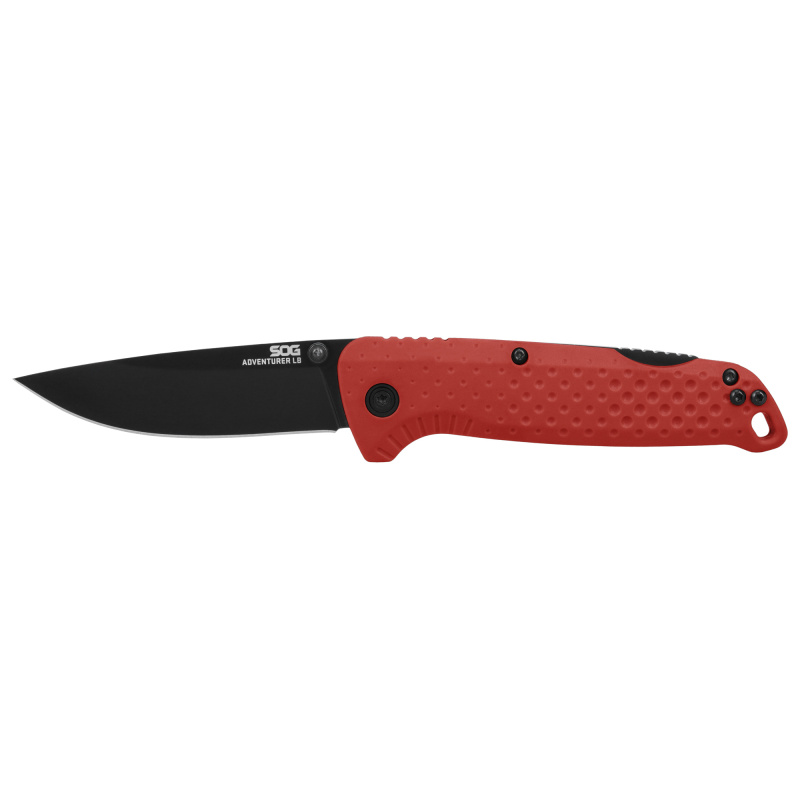 Adventurer, Folding Knife, 3.5" Drop Point Blade, 7.5" Overall Length, 5Cr15MoV Steel Blade, Straight Edge, Satin Finish, Silver, Black Glass-Reinforced Nylon Handle, Thumb Stud Openers, Lock Back SOG-13-11-08-43
