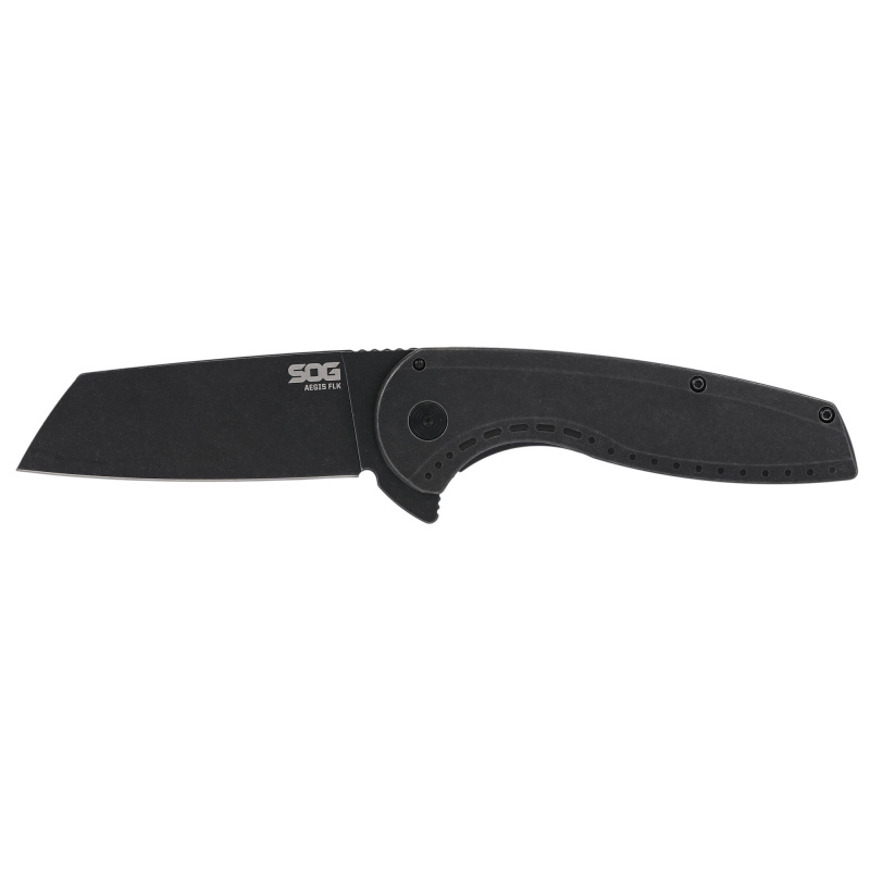 Aegis FLK 2.0, Folding Knife, 3.2" Wharncliffe Blade, 8" Overall Length, 8Cr13MoV Stainless Blade Steel, Straight Edge, PVD Finish, Black, Black 410 Stainless Steel Handle, Kick Opener, Frame Lock SOG-14-41-04-43