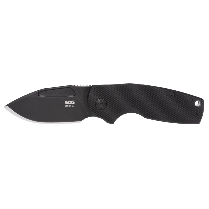 Stout SJ, Folding Knife, 2.6" Clip Point Straight Edge, G10 Handle, Cryo D2 Steel, Titanium Nitride Finish, Black SOG-16-03-02-57