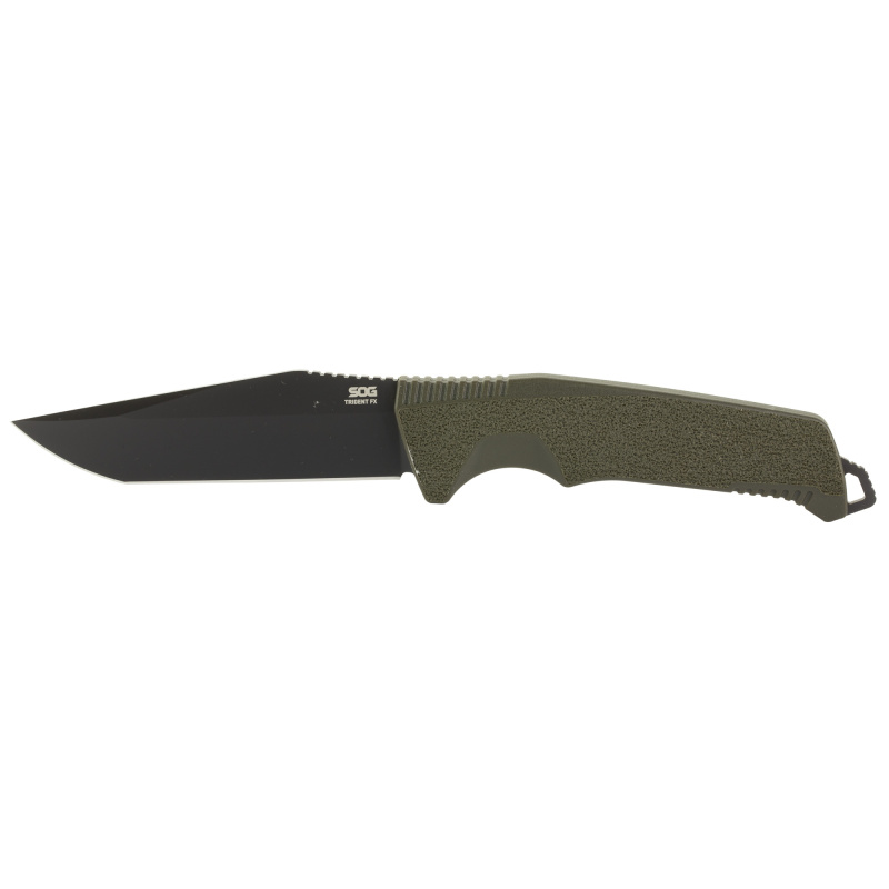 Trident FX, 4.2" Fixed Blade Knife, Tanto Point Straight Edge, Glass Reinforced Nylon Handle, Cryo 4116 Steel, Titanium Nitride Finish, Black and Olive Drab Green, Includes Nylon Sheath SOG-17-12-03-57