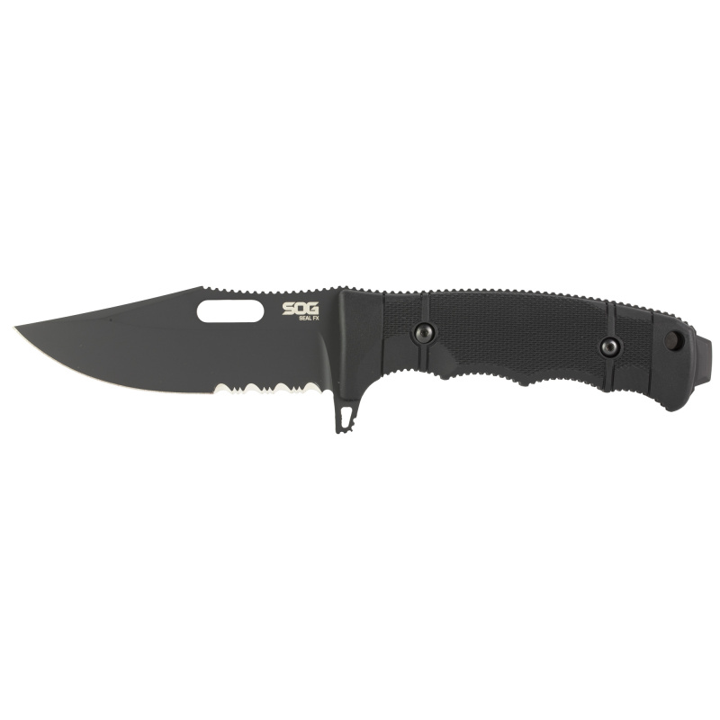 Seal FX, 4.3" Fixed Blade Knife, Clip Point Partially Serrated Edge, Glass Reinforced Handle, CPM S35VN Steel, Cerakote Finish, Black, Includes Kydex Sheath SOG-17-21-01-57