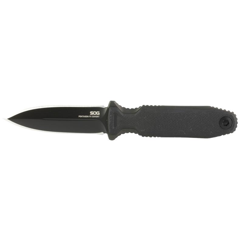 Pentagon FX, 3.41" Fixed Blade Knife, Spear Point Straight Edge, G10 Handle, CPM S35VN Steel, Black Titanium Nitride Finish, Black, Includes Nylon Sheath SOG-17-61-03-57