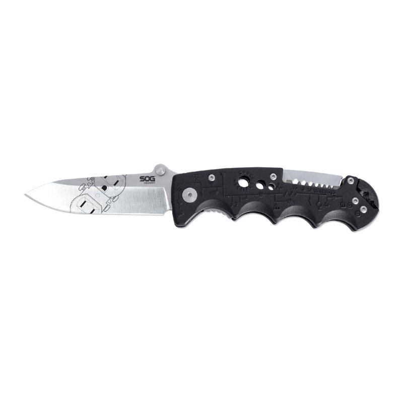 Kilowatt, Folding Knife, 3.4" Clip Point Straight Edge, Black Glass-Reinforced Nylon Handle, AUS-8 Steel, Satin Finish, Silver SOG-EL01-CP