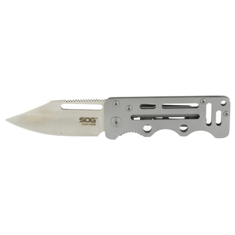 Cash Card, Folding Knife, 2.75" Clip Point Straight Edge, Silver Stainless Steel Handle, 8Cr13MoV Steel, Satin Finish, Silver SOG-EZ1-CP