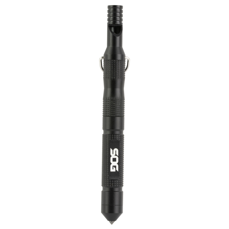 Flint, 4.3" Survival Tool, Aluminum Construction, Black, Includes Fire Starter, Steel Wool Tinder Compartment, Carbide-Tipped Glass Breaker and Safety Whistle SOG-FT1001-CP