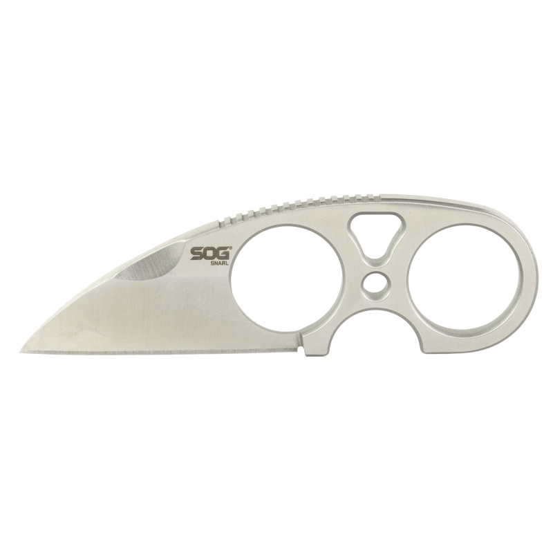 Snarl, Fixed Blade Knife, 2.3" Straight Edge Sheepsfoot, Silver Stainless Steel Handle, 9Cr18MoV Steel, Satin Finish, Silver, Includes Kydex Sheath SOG-JB01K-CP
