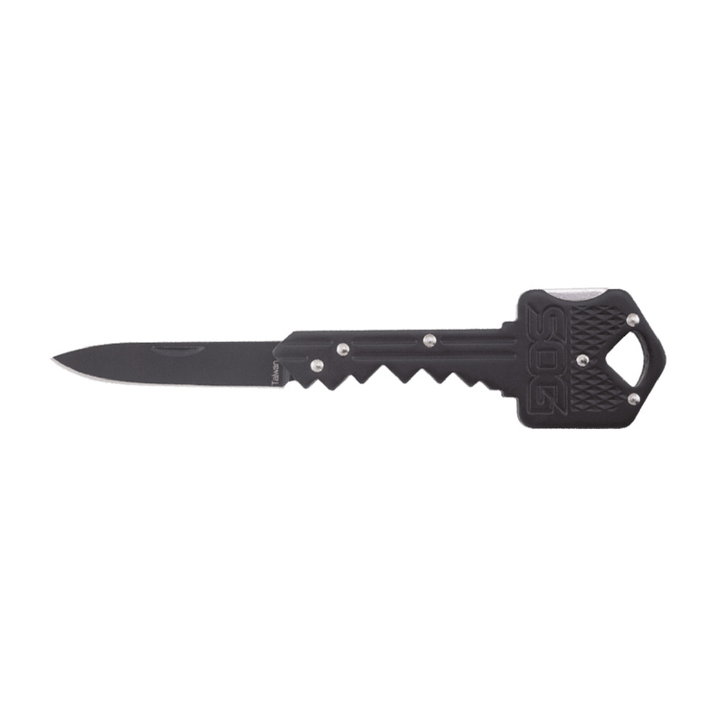 Folding Key Folding Knife, 1.5" Straight Edge DropPoint, Black Stainless Steel Handle, 420J2 Steel, Satin Finish, Black SOG-KEY-101