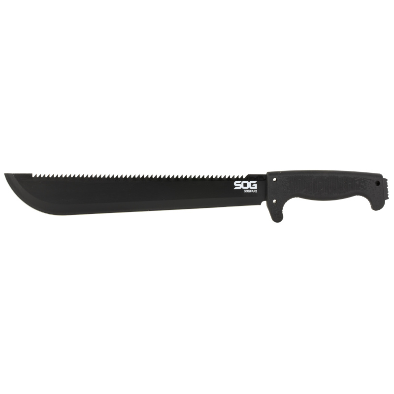 SOGfari Machete, 13" Straight/Saw Back Edge, Black Kraton Handle, 3Cr13 Steel, Powder Coat Finish, Black, Includes Nylon Sheath SOG-MC01-N