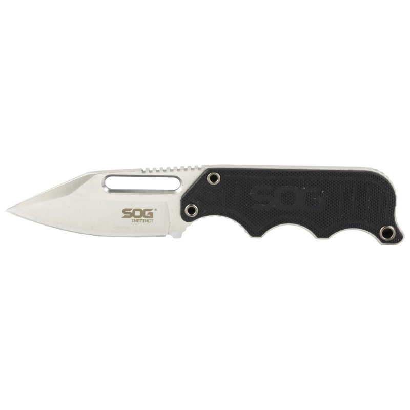 Instinct, Fixed Blade Knife, 2.3" Straight Edge Clip Point, Black Stainless Steel and G10 Handle, 5Cr15MoV Steel, Satin Finish, Silver, Includes Hard Molded Nylon SOG-NB1012-CP