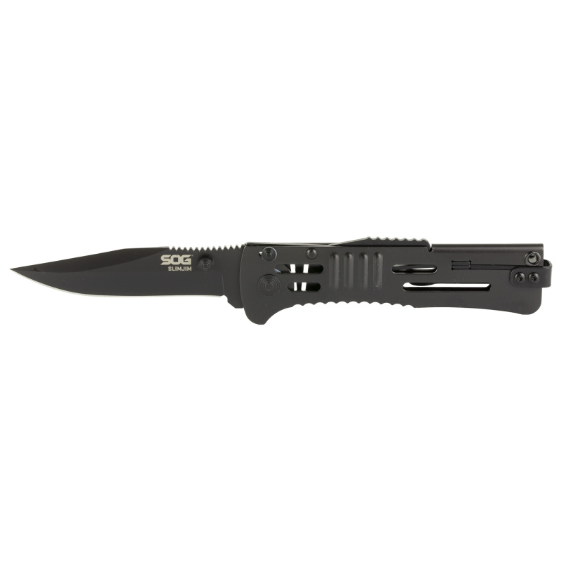 SlimJim, 3.18" Folding Knife, Clip Point Straight Edge, Bead Blasted Stainless Steel Handle, AUS 8 Steel, Hardcased Black Finish, Black SOG-SJ32-CP