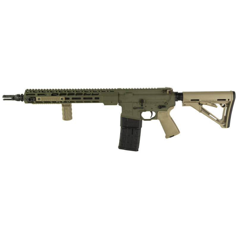 LRF, Sage Dynamics, Semi-automatic, AR, 223 Remington/556NATO, 13.7" Pinned (16" OAL) Barrel, Mid-Length Gas System, Cerakote Finish, Olive Drab Green, Flat Dark Earth Magpul MOE Grip and Magpul CTR Stock, 13" M-LOK SOLGW M76 Rail, SOLGW NOX Keymo Muzzle