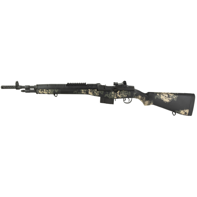 M1A Scout Squad, Semi-automatic Rifle, 308 Winchester, 18" Barrel, Parkarized Finish, Black, Composite Stock, Green and Tan Sponge Camo, Adjustable Sights, 10 Rounds, 1 Magazine AA9117
