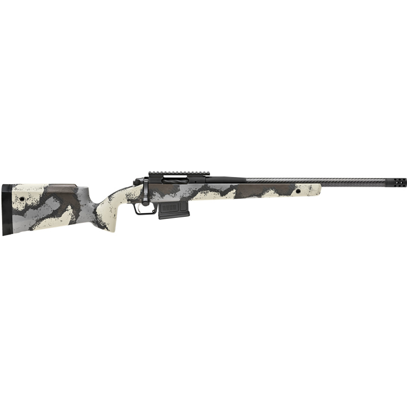 Model 2020 Waypoint, Bolt Action, 308 Winchester, 20" Carbon Fiber Barrel, SA Radial Brake, Tan Color, Desert Verde Cerakote, Ridgeline Camo Carbon Fiber Stock with M-LOK, TriggerTech Adjustable Trigger, 5Rd, 1 AICS Short Action Magazine BAW920308CFD
