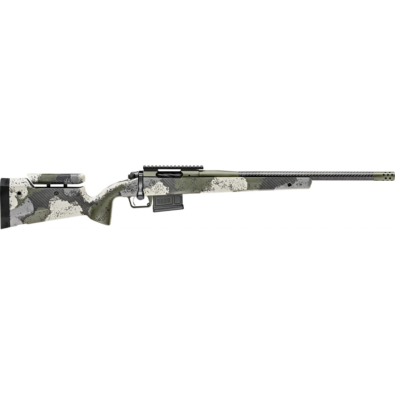 Model 2020 Waypoint, Bolt Action, 308 Winchester, 20" Carbon Fiber Barrel, SA Radial Brake, Green Color, Mil-Spec Green Cerakote, Evergreen Camo Adjustable Carbon Fiber Stock with M-LOK, TriggerTech Adjustable Trigger, 5Rd, 1 AICS Short Action Magazine B
