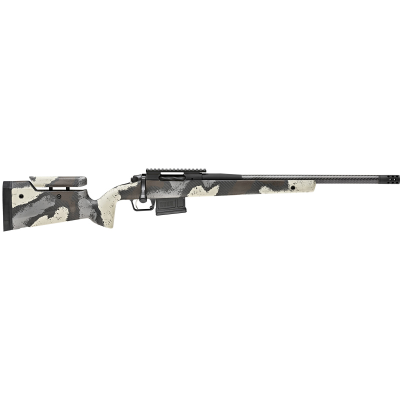 Model 2020 Waypoint, Bolt Action, 6MM Creedmoor, 20" Carbon Fiber Barrel, SA Radial Brake, Tan Color, Desert Verde Cerakote, Ridgeline Camo Adjustable Carbon Fiber Stock with M-LOK, TriggerTech Adjustable Trigger, 5Rd, 1 AICS Short Action Magazine BAW920