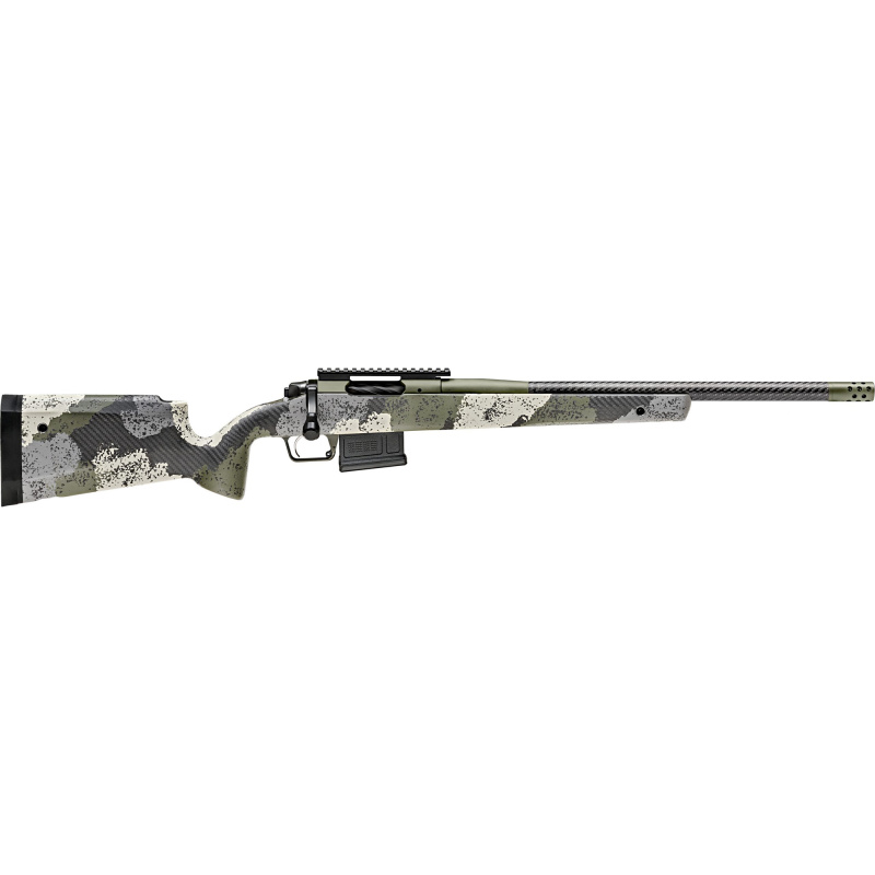 Model 2020 Waypoint, Bolt Action, 6MM Creedmoor, 20" Carbon Fiber Barrel, SA Radial Brake, Green Color, Mil-Spec Green Cerakote, Evergreen Camo Carbon Fiber Stock with M-LOK, TriggerTech Adjustable Trigger, 5Rd, 1 AICS Short Action Magazine BAW9206CMCFG