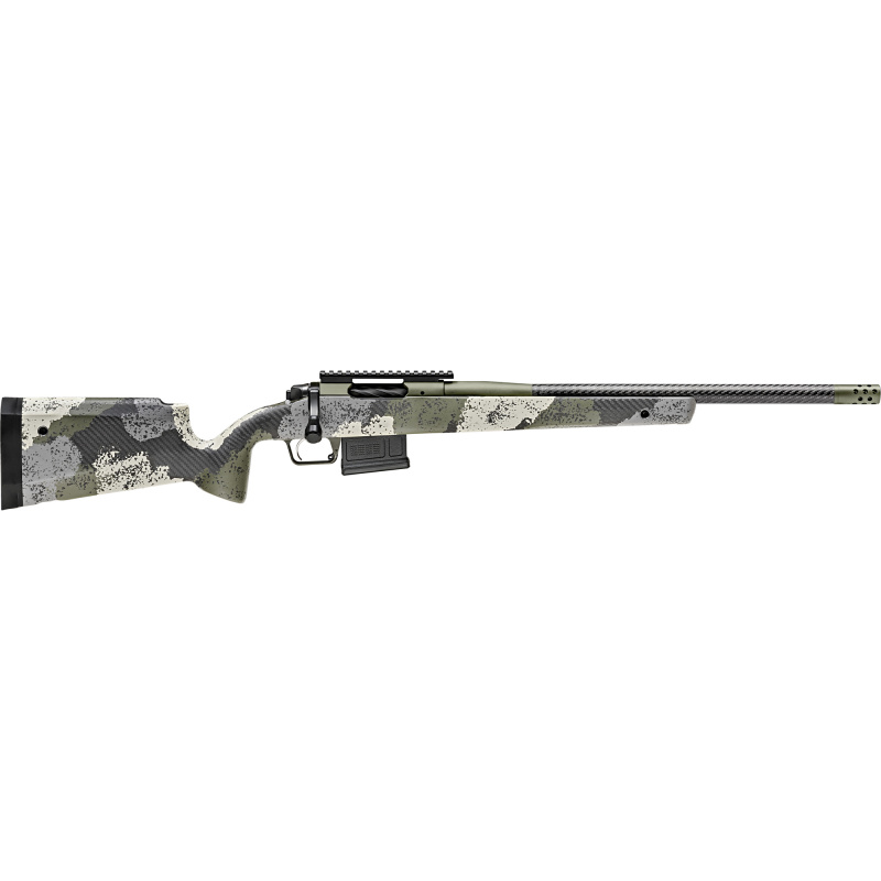 Model 2020 Waypoint, Bolt Action, 7MM Remington, 24" Carbon Fiber Barrel, SA Radial Brake, Cerakote Finish, Mil-Spec Green, Evergreen Camo Carbon Fiber Stock with M-LOK, TriggerTech Adjustable Trigger, 3 Rounds, 1 AICS Short Action Magazine BAW9247CFG